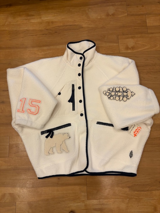 FP Movement by Free People Jackets & Blazers - FP Movement by Free People Cream Sherpa Jacket with Black Trim & Coral Accent